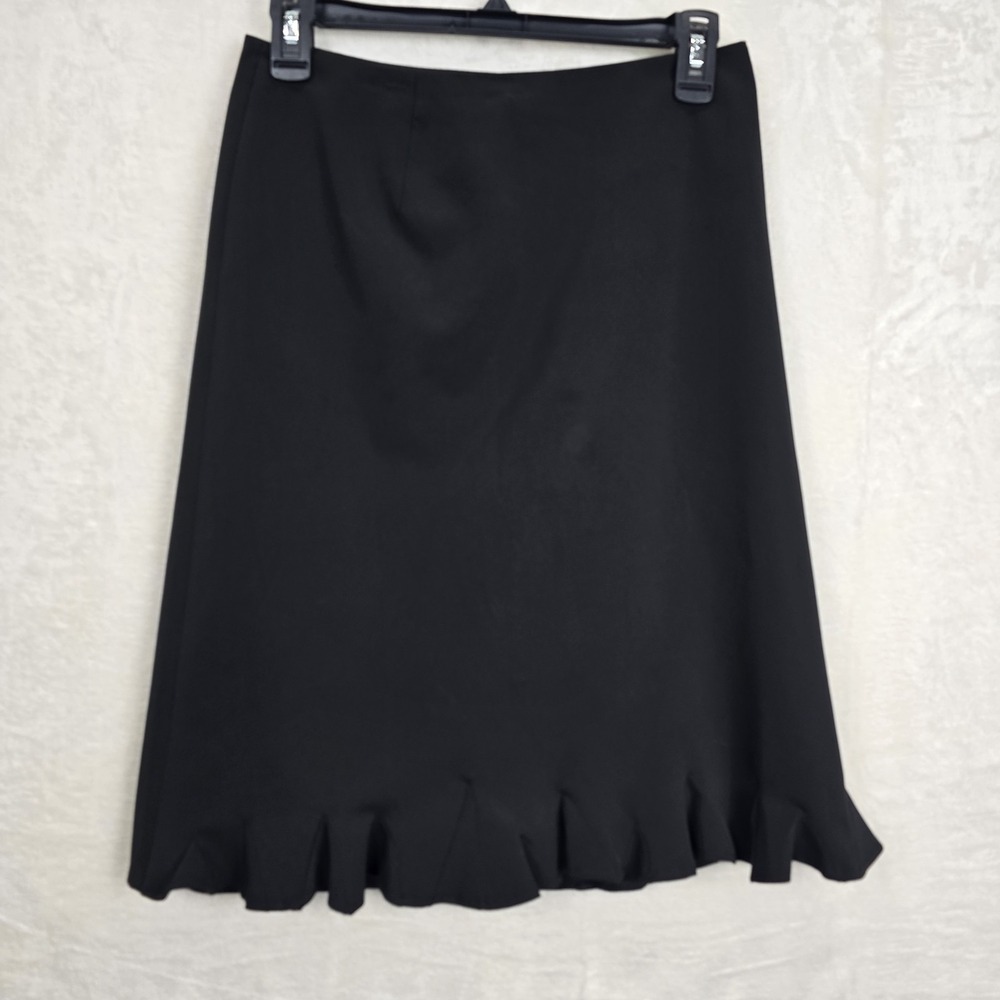 Jill Sander Women's Size 34 Black‎ Ruffle Hem Knee Length Skirt